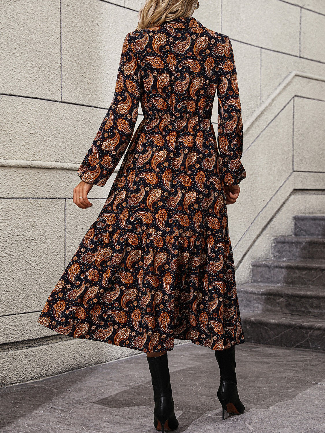 TastyHottie - Long Sleeve Collared Casual Casual Midi Dress