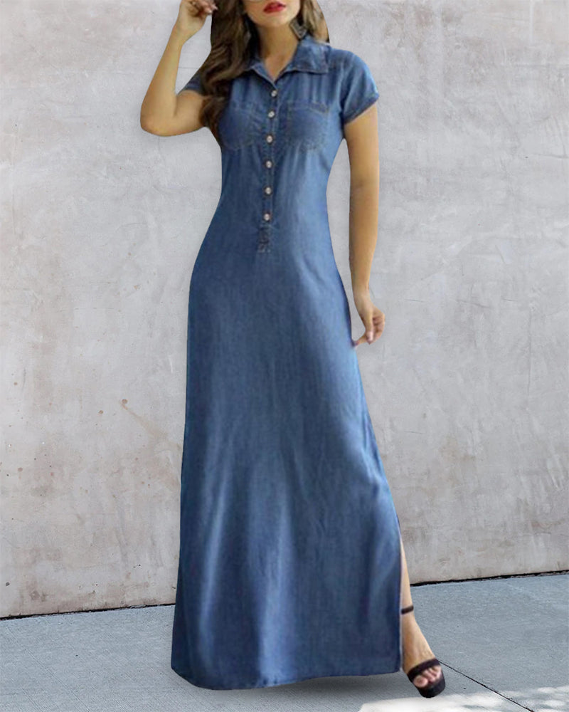 Faux Denim Dress Blue 23BF Casual Dresses Clothes Dresses Spring Summer