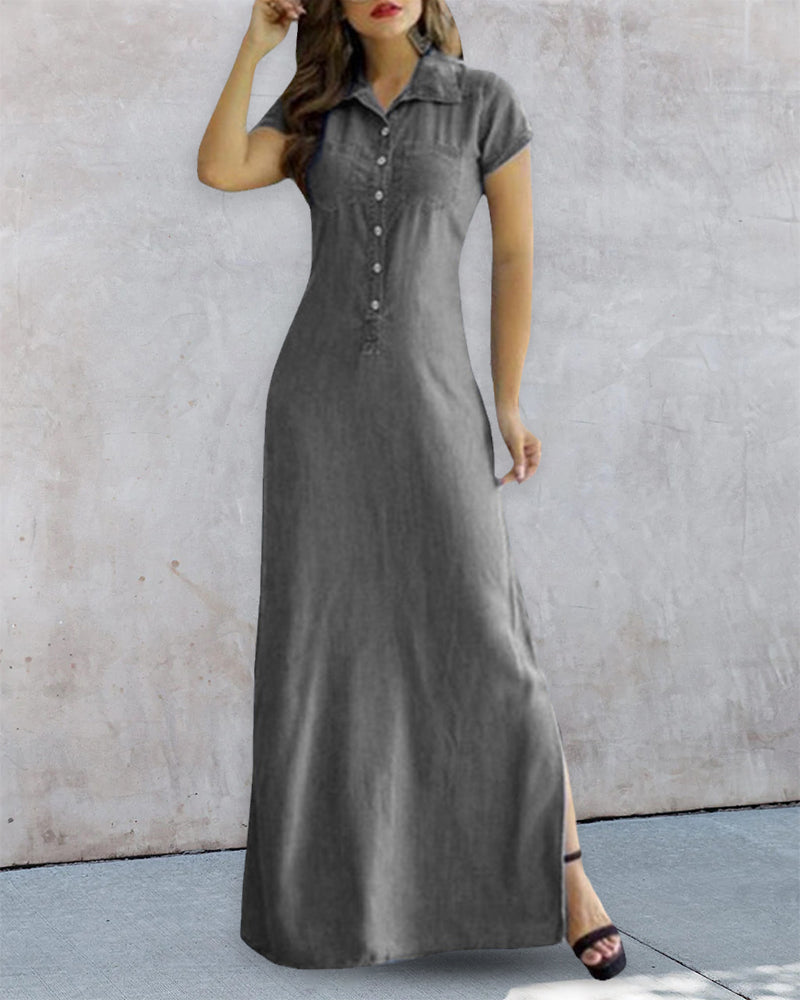 Faux Denim Dress Gray 23BF Casual Dresses Clothes Dresses Spring Summer