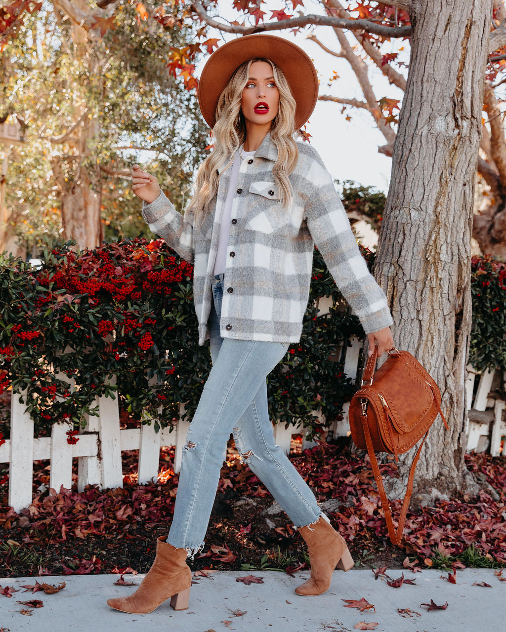 TastyHottie - Jayde Soft Plaid Button Down Shacket - Grey