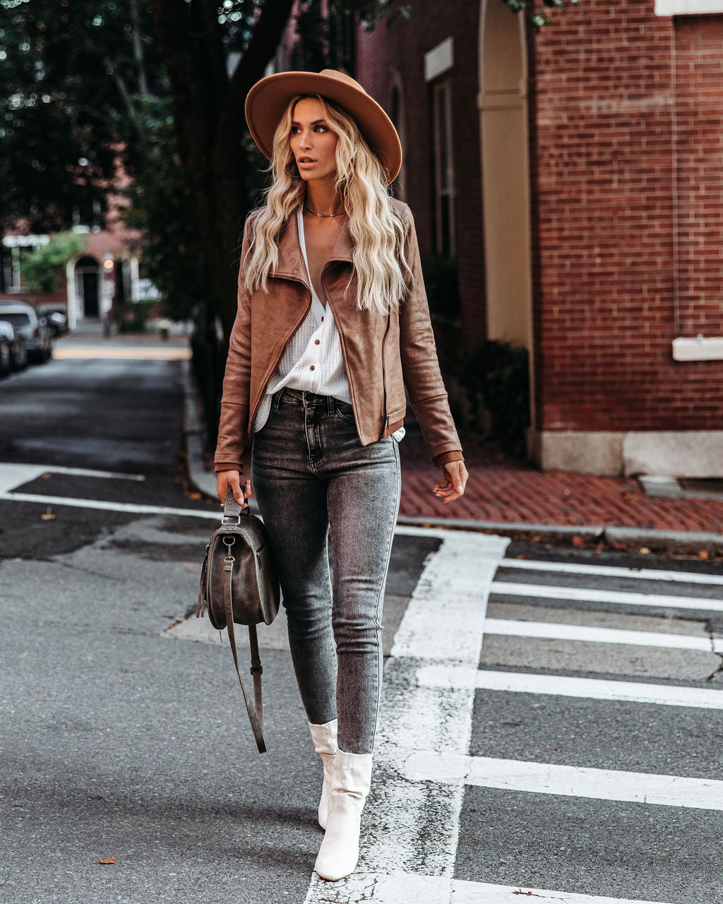 TastyHottie - Slick Chick Coated Faux Leather Moto Jacket - Taupe