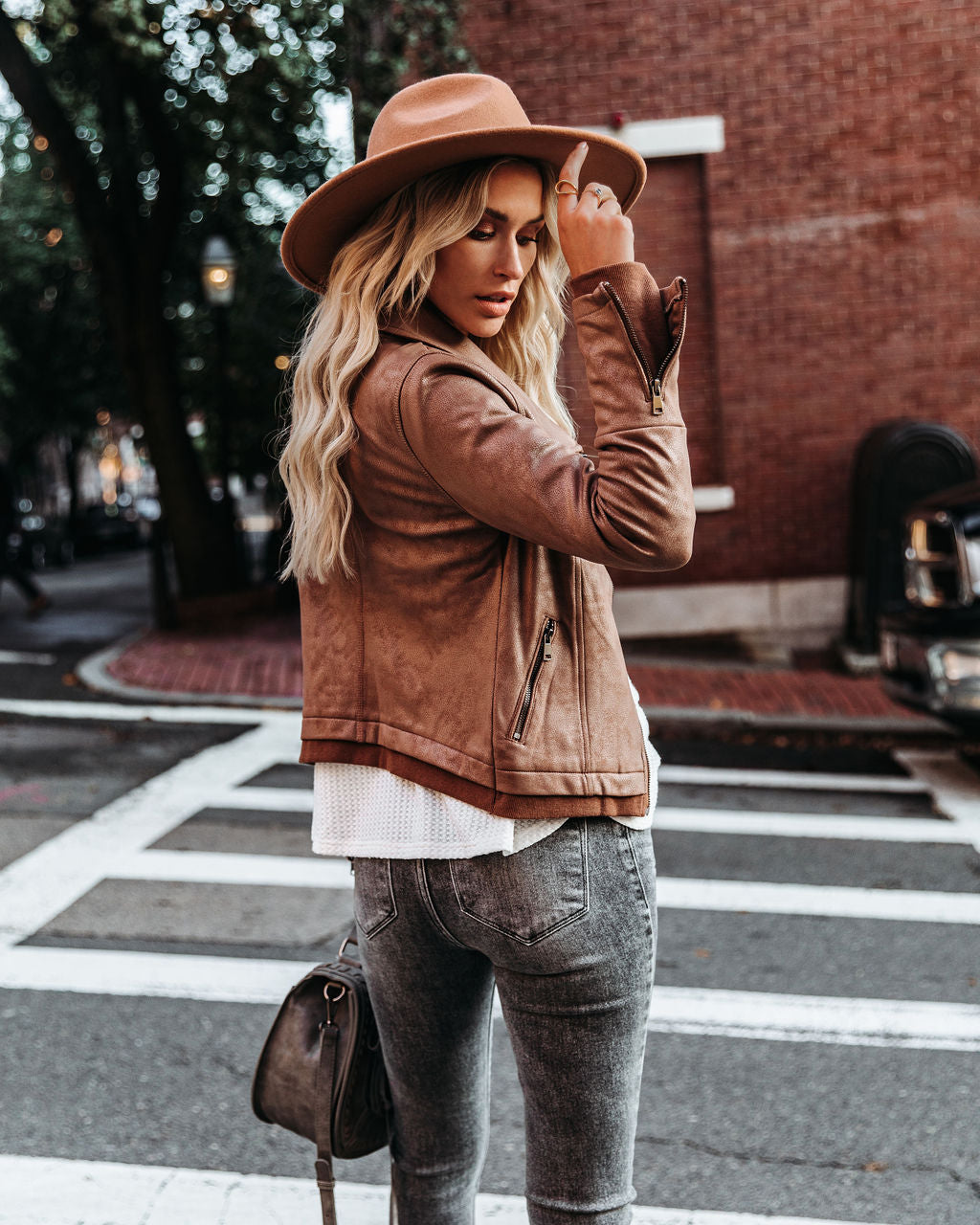 TastyHottie - Slick Chick Coated Faux Leather Moto Jacket - Taupe