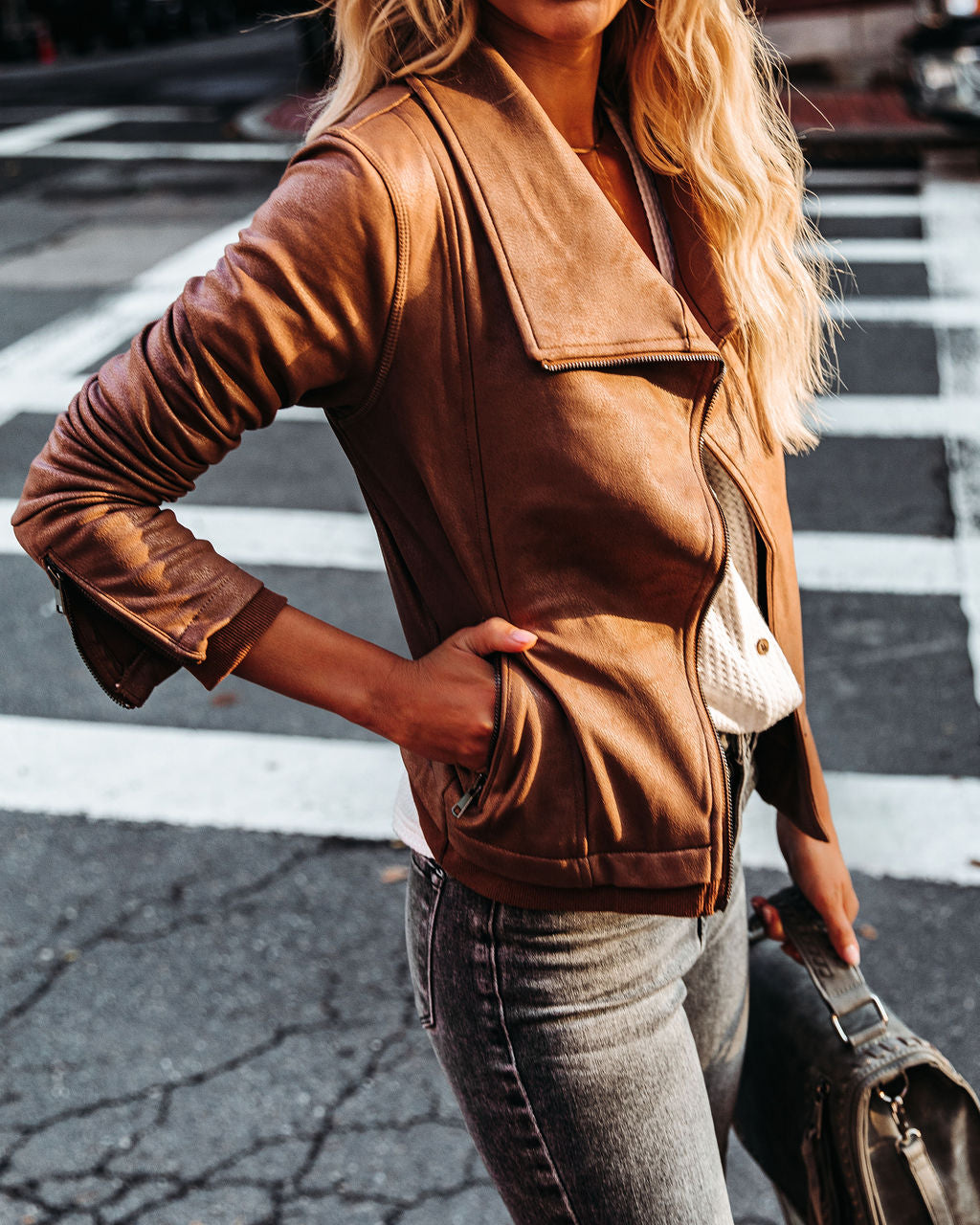 TastyHottie - Slick Chick Coated Faux Leather Moto Jacket - Taupe