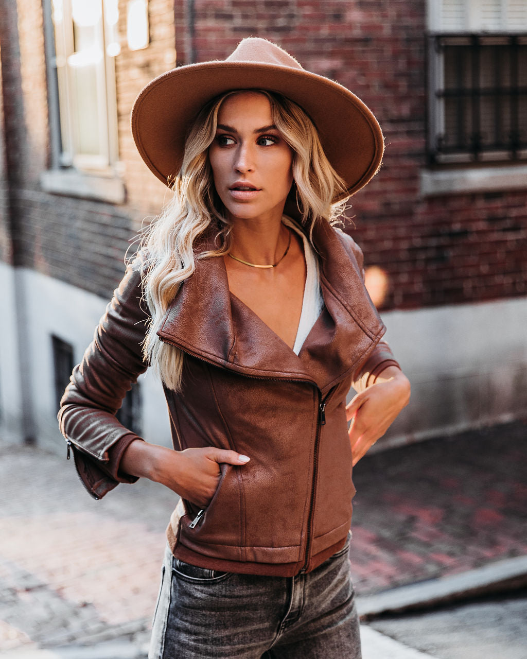TastyHottie - Slick Chick Coated Faux Leather Moto Jacket - Taupe