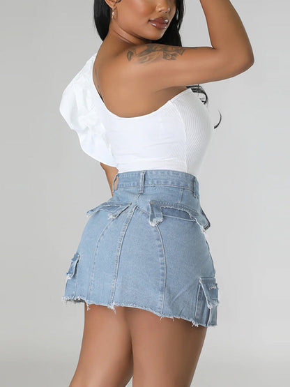 Denim Pocket Graceful Patched Mini Skirt