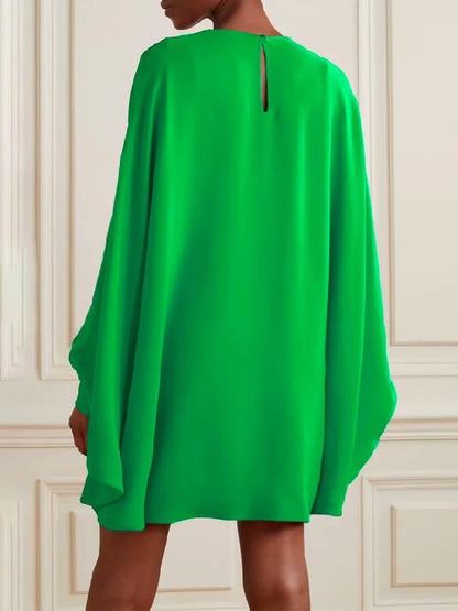 Simple Long Batwing Sleeves Modern Solid Color Round-Neck Mini Dresses