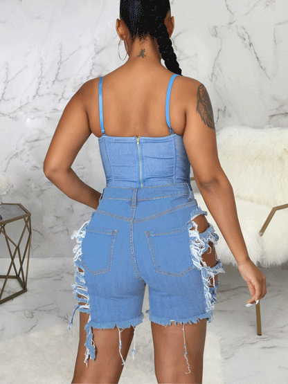 Denim Puff Graceful Vest Jacket