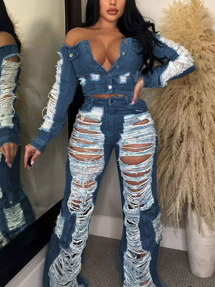 Ripped Pocket Graceful High Waist Jeans