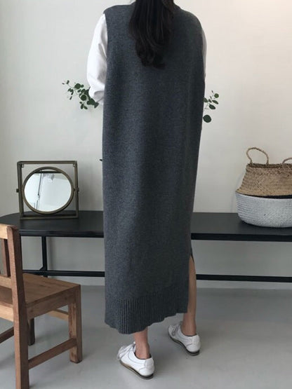 Urban Loose Sleeveless Solid Color Classic Round-Neck Midi Dresses Sweater Dresses