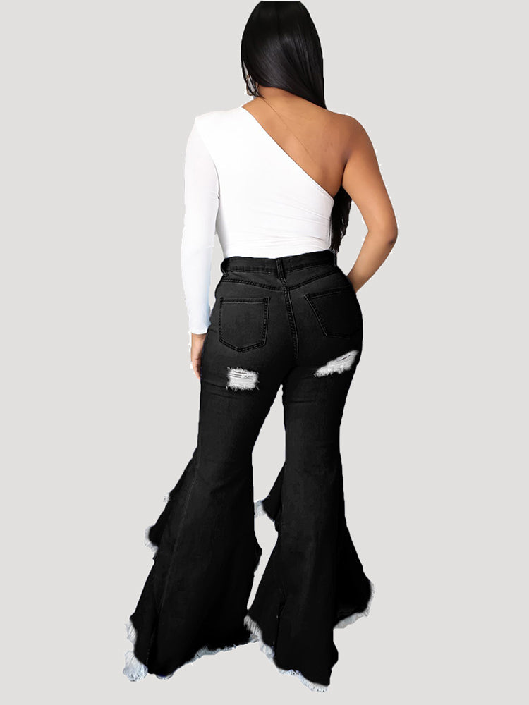 Solid High Graceful Waist Flared Pants