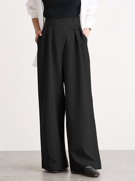 Asymmetric Buttoned Wide Trendy Leg Dress Pants