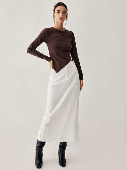 Asymmetric Hem Piping Trendy Long Sleeve Top