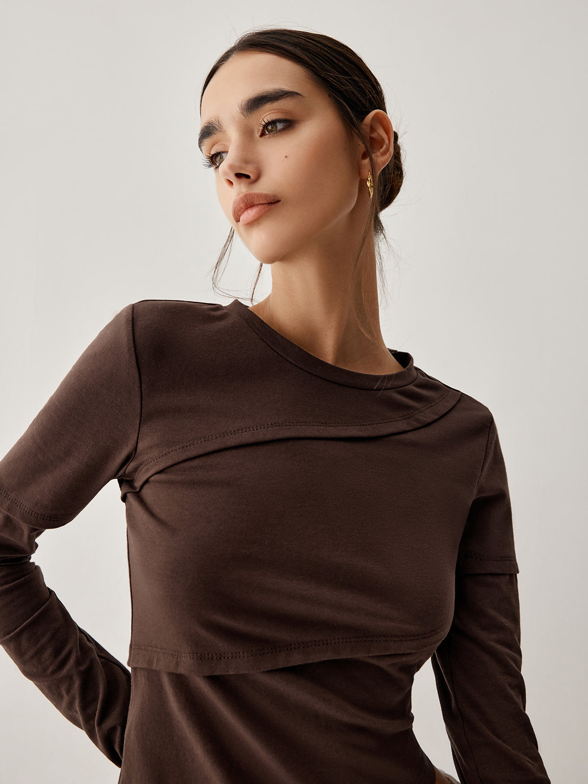 Asymmetric Hem Piping Trendy Long Sleeve Top