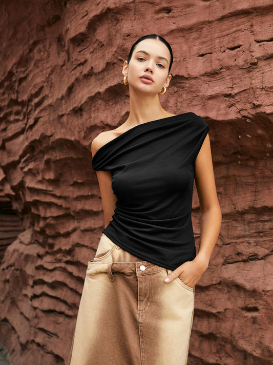 Asymmetric Knotted Graceful One-Shoulder Top