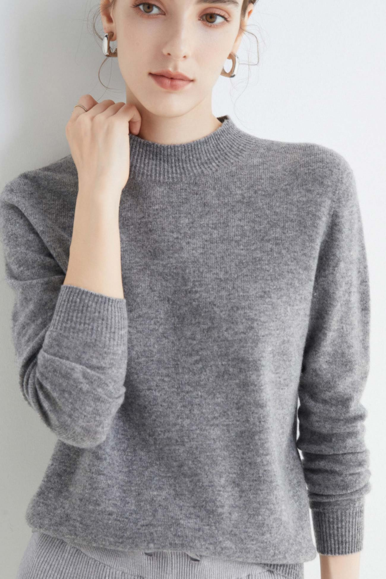 TastyHottie - Mock Neck Solid Color Wool Sweater