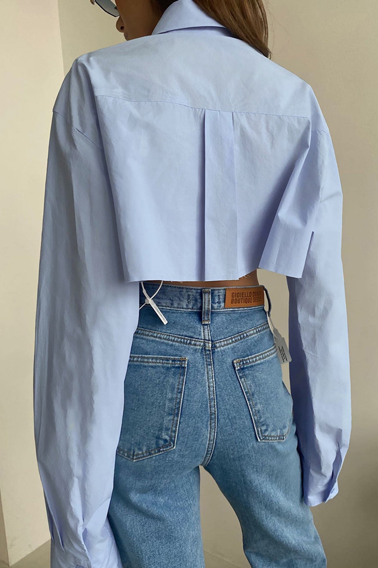 TastyHottie - Lapel Patch Pocket Cropped Shirt