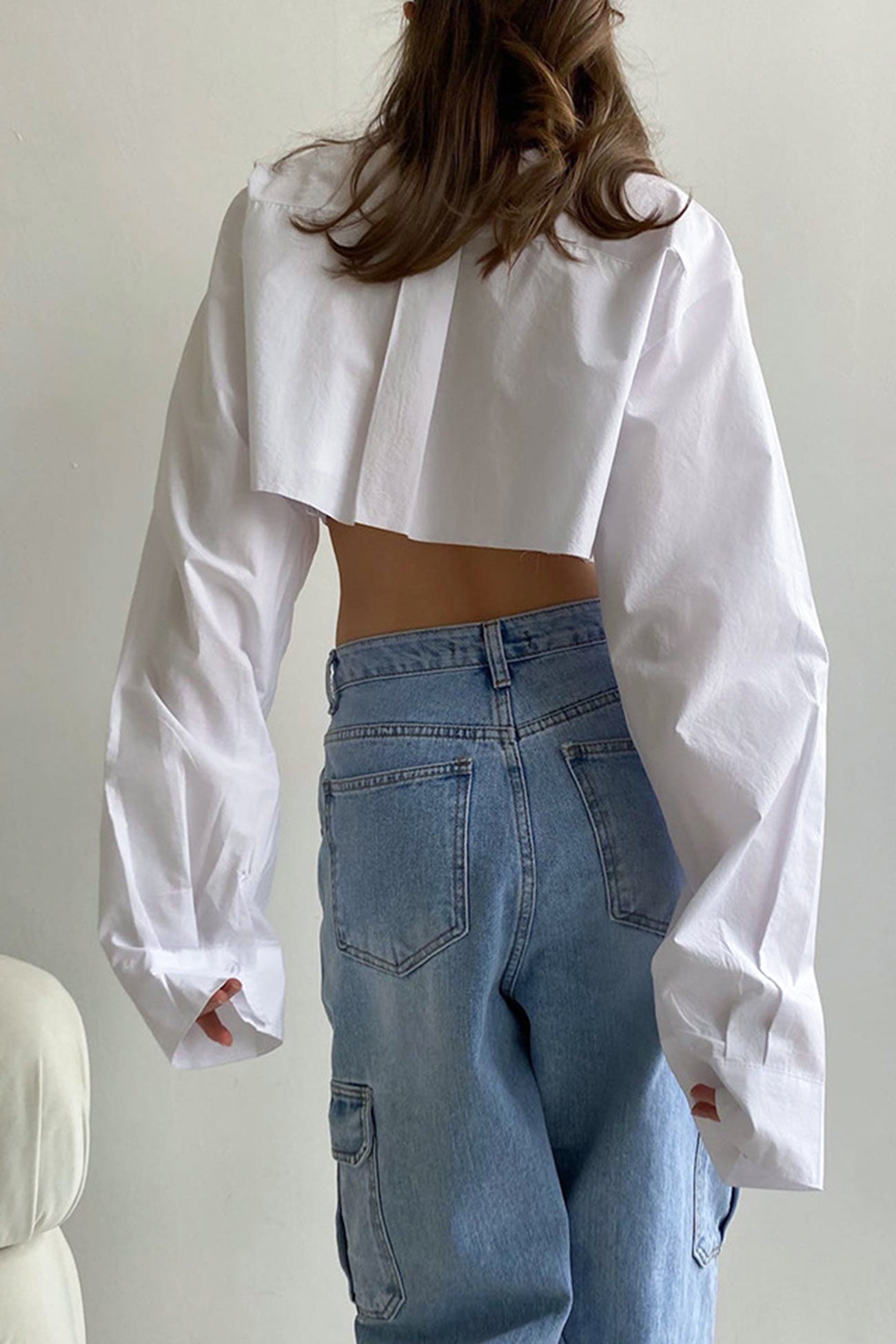 TastyHottie - Lapel Patch Pocket Cropped Shirt