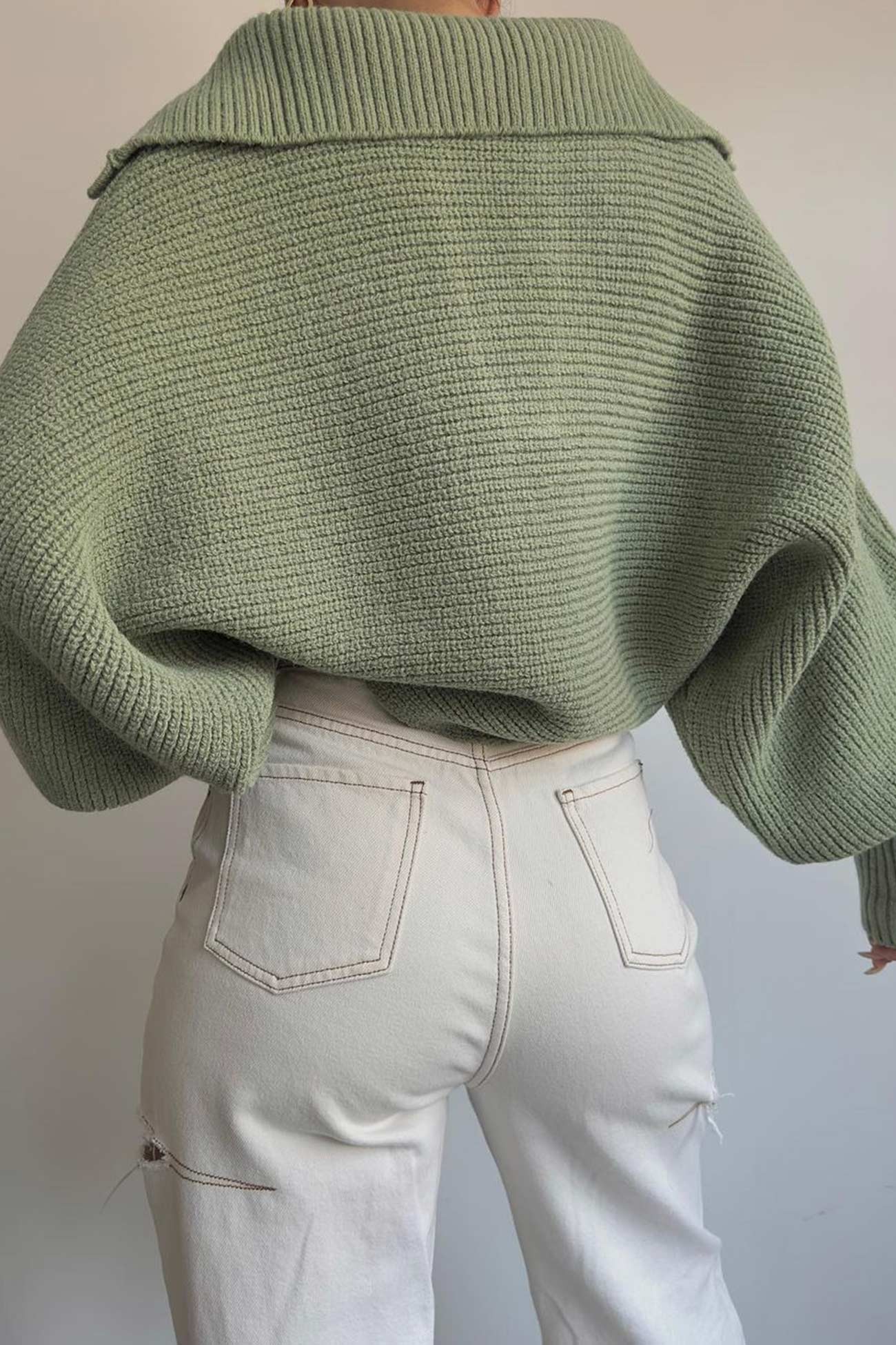 TastyHottie - Lapel V Neck Puff Sleeve Sweater