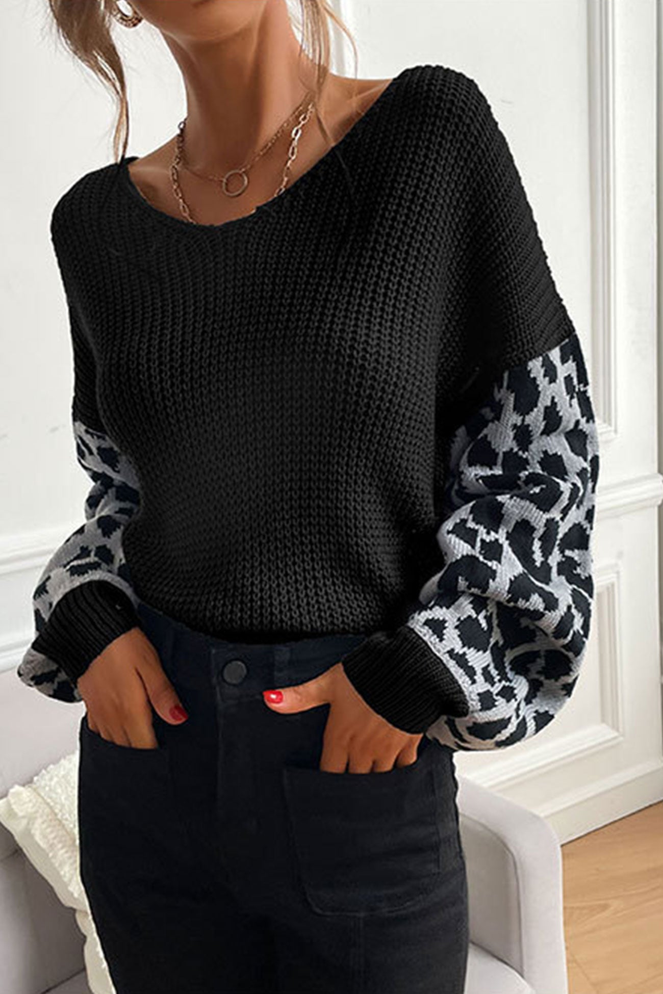 TastyHottie - Leopard Print Patchwork Pullover Sweater