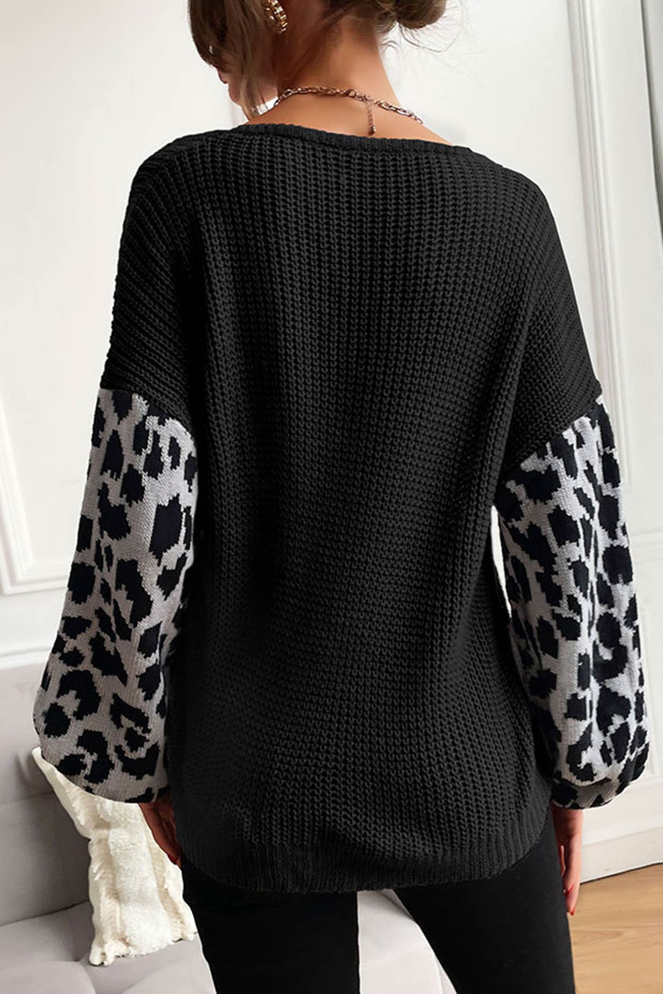 TastyHottie - Leopard Print Patchwork Pullover Sweater