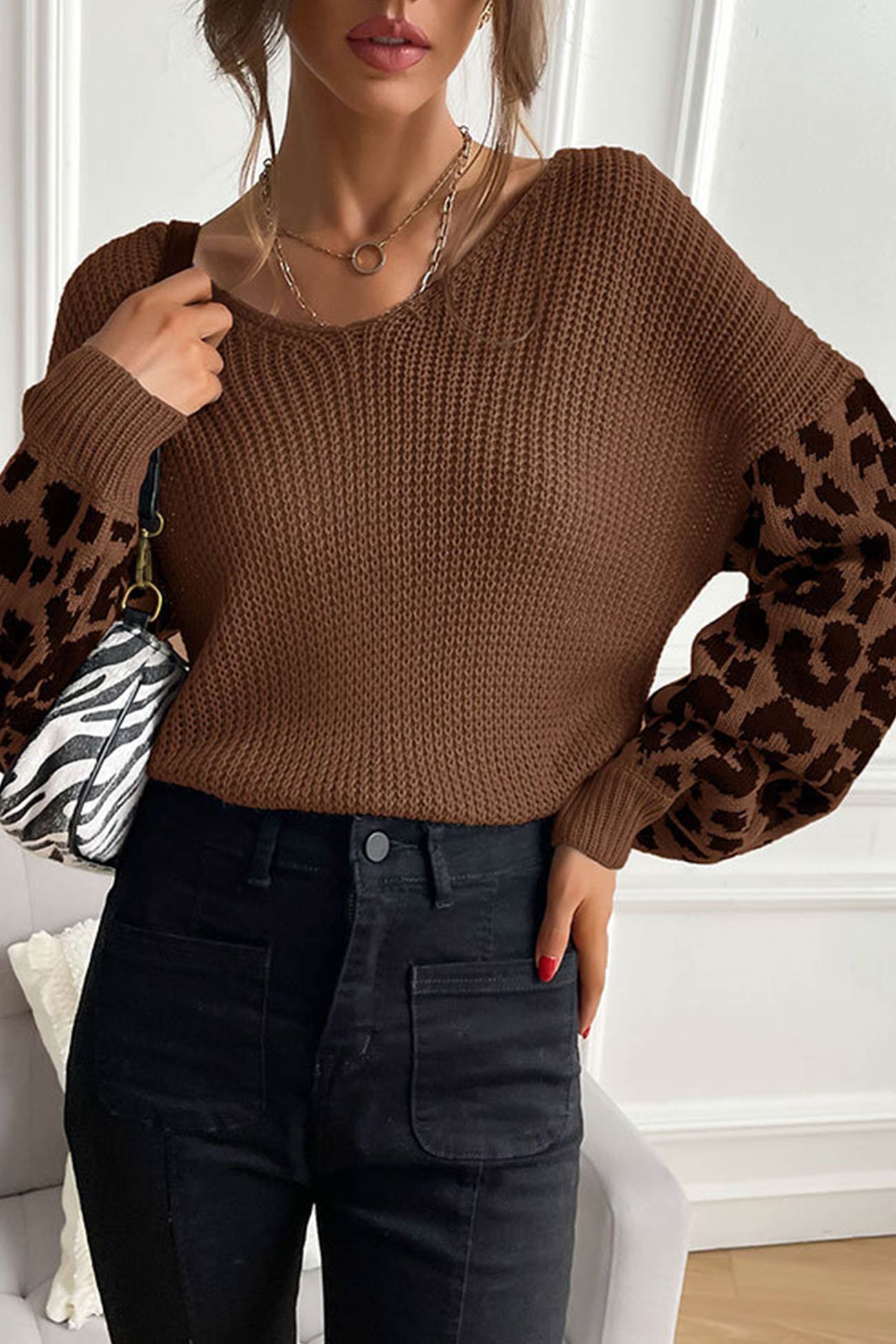 TastyHottie - Leopard Print Patchwork Pullover Sweater