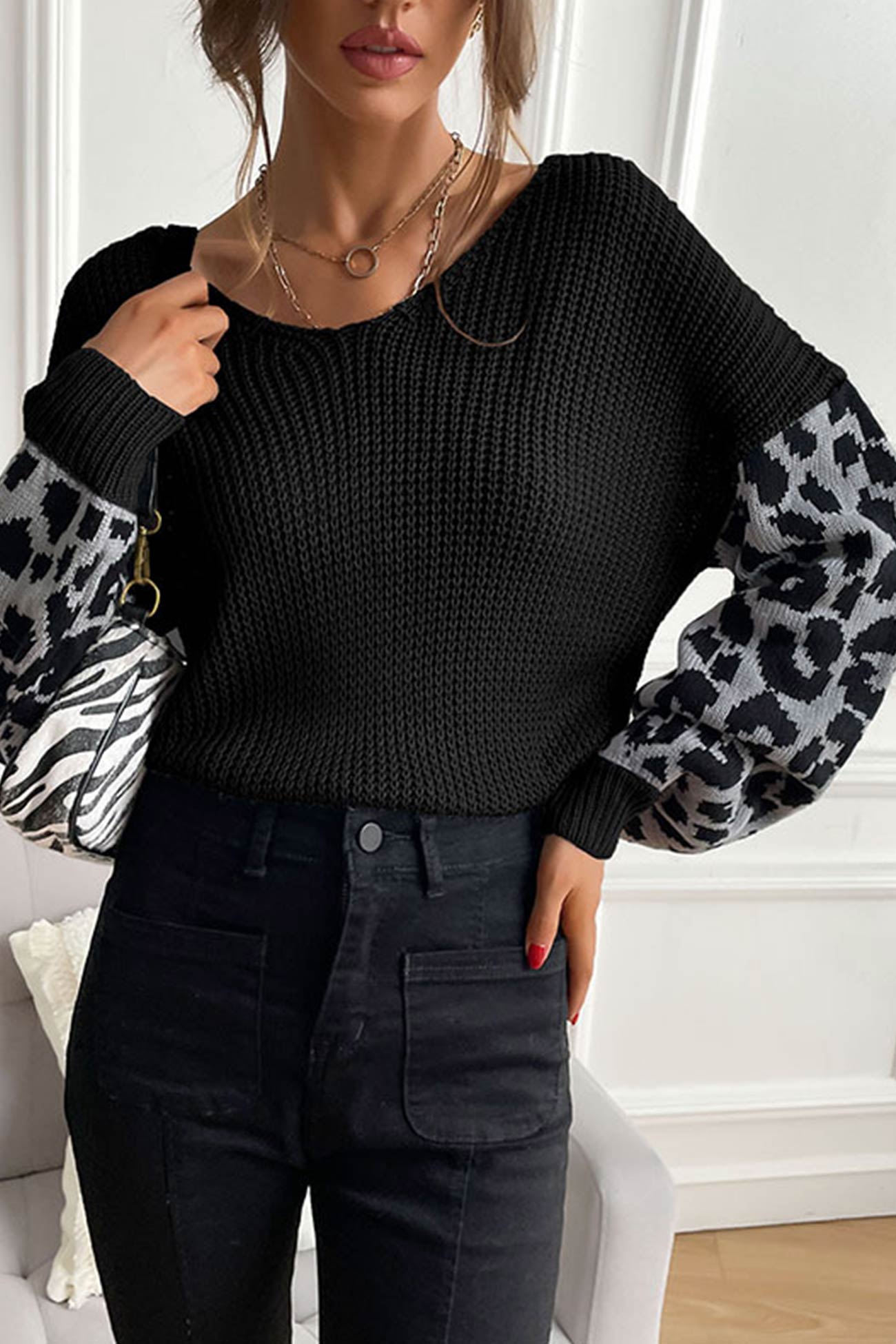 TastyHottie - Leopard Print Patchwork Pullover Sweater