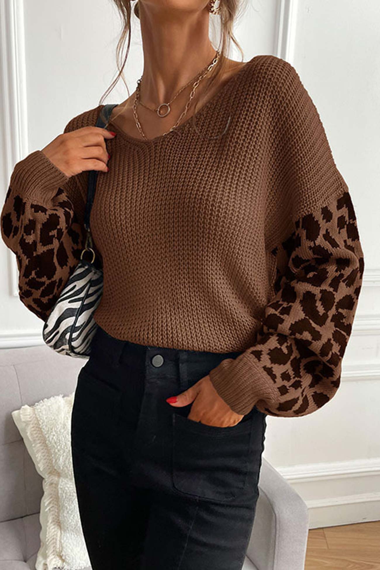 TastyHottie - Leopard Print Patchwork Pullover Sweater