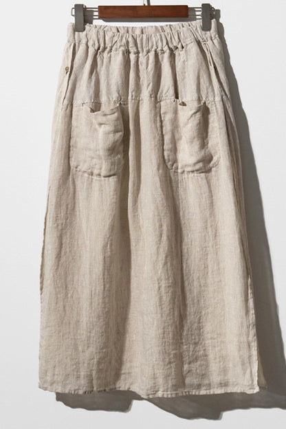 TastyHottie - Linen Solid Pocketed Midi Skirt