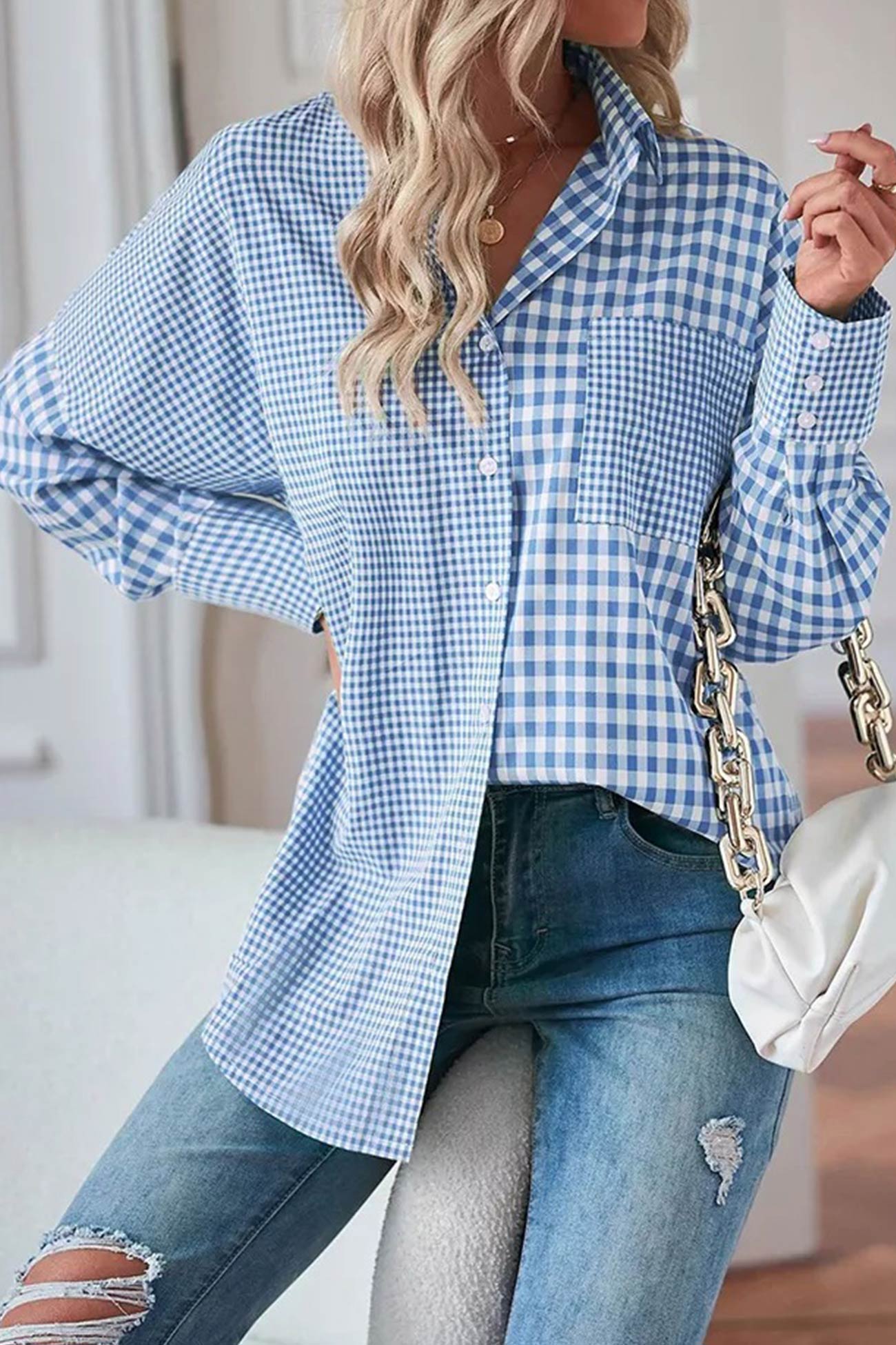 TastyHottie - Long Sleeve Plaid Patchwork Shirt