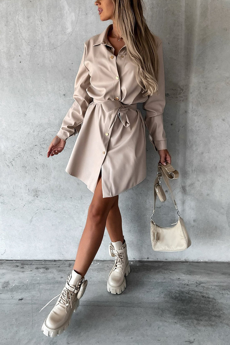 Timeless Button Down Trendy Faux Leather Shacket Dress