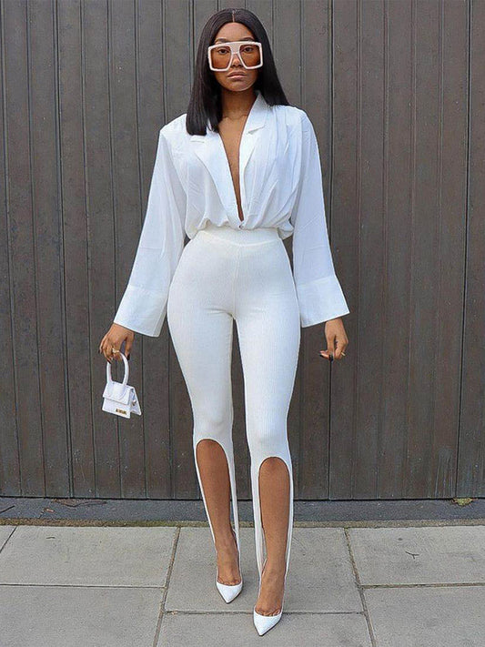 Split High Waist Trendy Flare Leg Pants