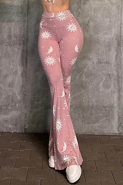 TastyHottie - Pink Abstract Print Flares Long Pants