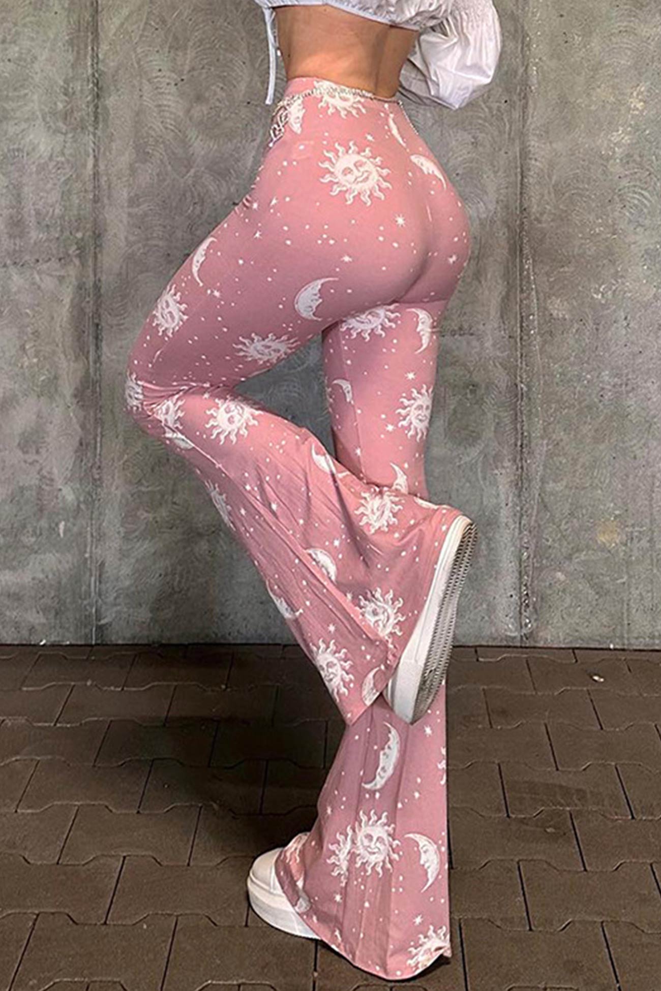 TastyHottie - Pink Abstract Print Flares Long Pants