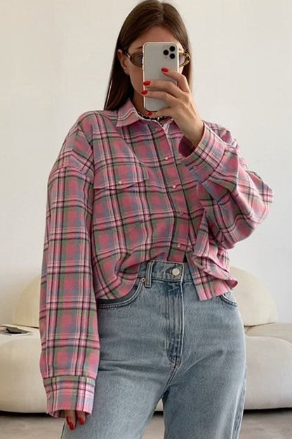 TastyHottie - Pink Cotton Plaid Blouse