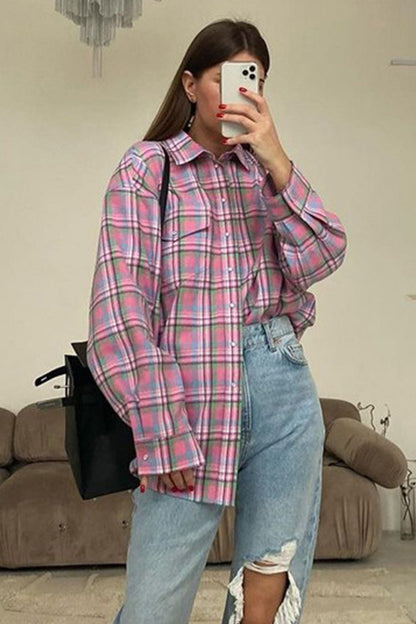 TastyHottie - Pink Cotton Plaid Blouse