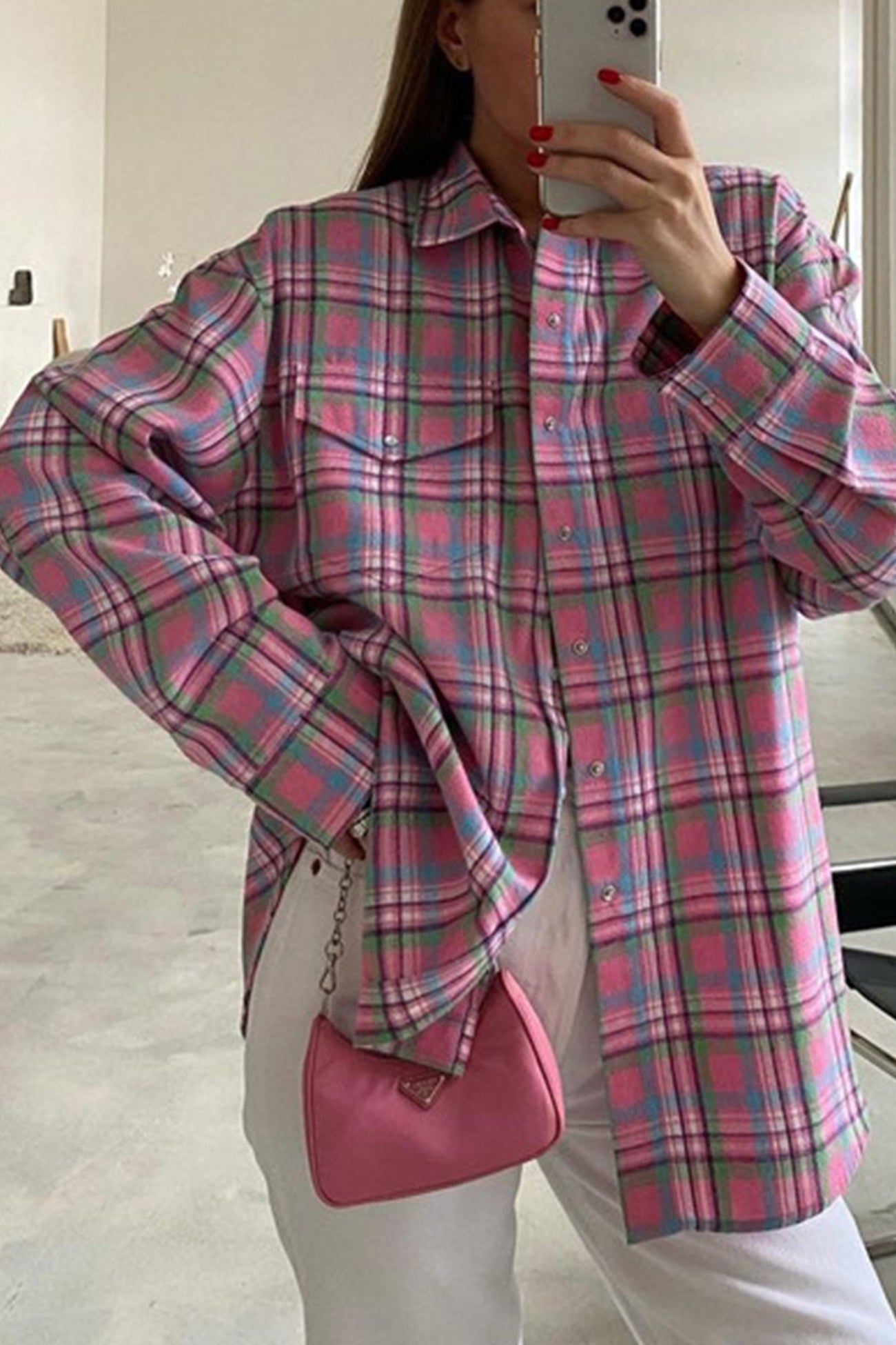 TastyHottie - Pink Cotton Plaid Blouse