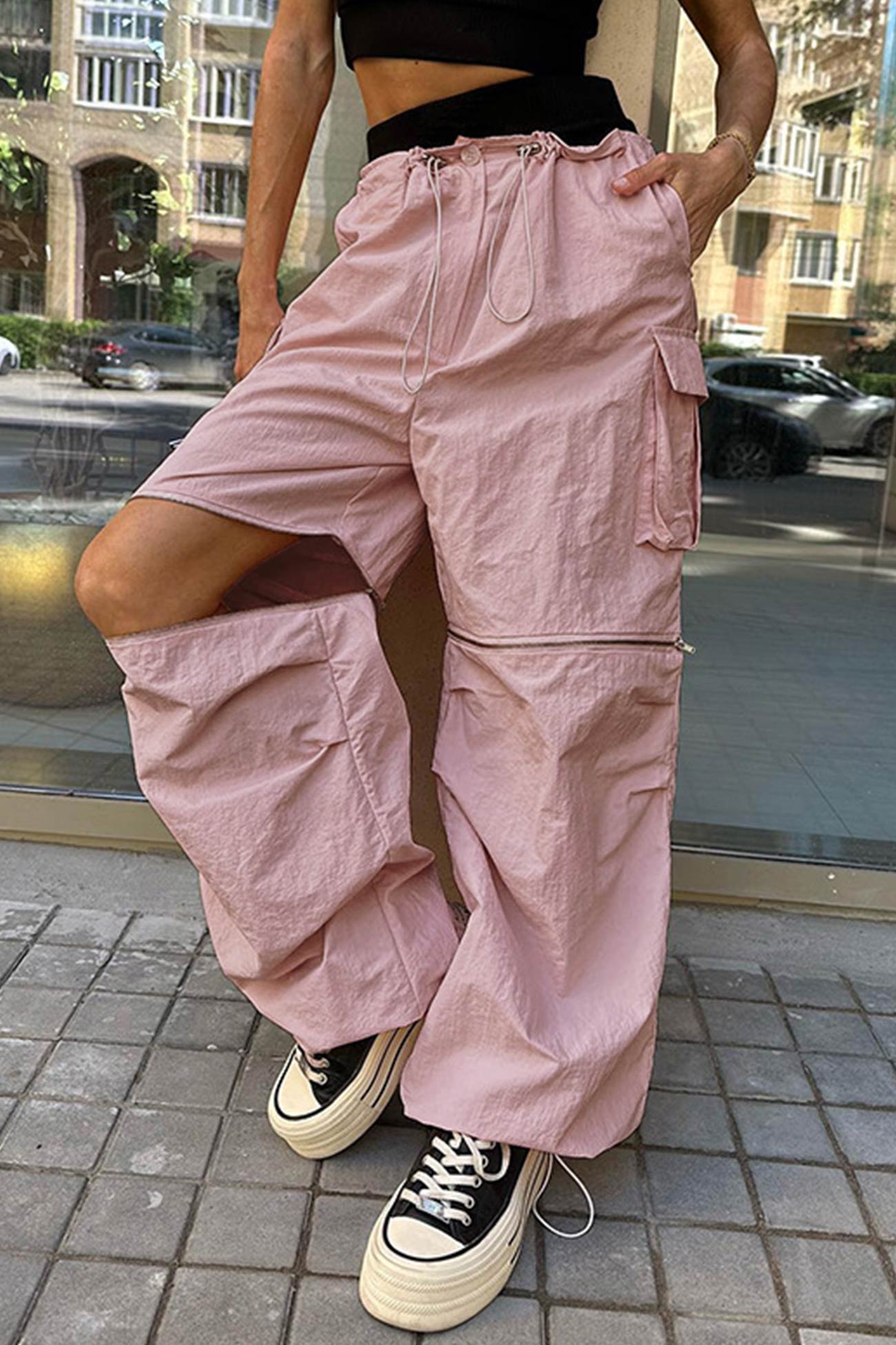 TastyHottie - Pink Drawstring Zipper Cargo Long Pants