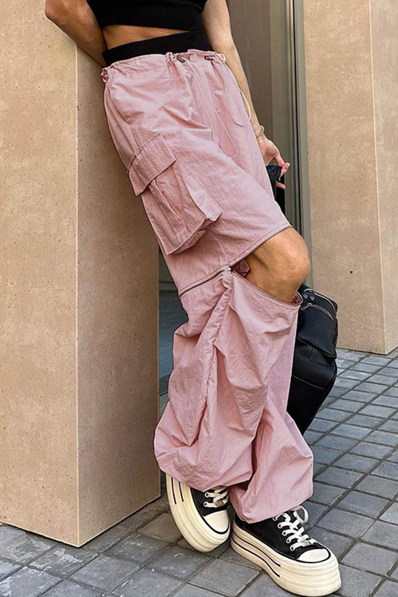 TastyHottie - Pink Drawstring Zipper Cargo Long Pants