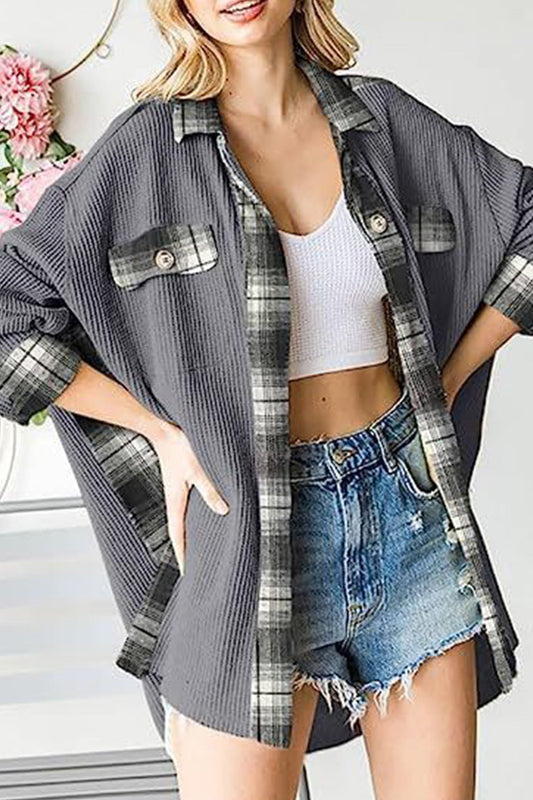 TastyHottie - Plaid Patchwork Irregular Hem Blouses