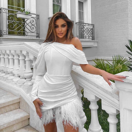 Puff Sleeve Off Trendy Shoulder Mini Dress