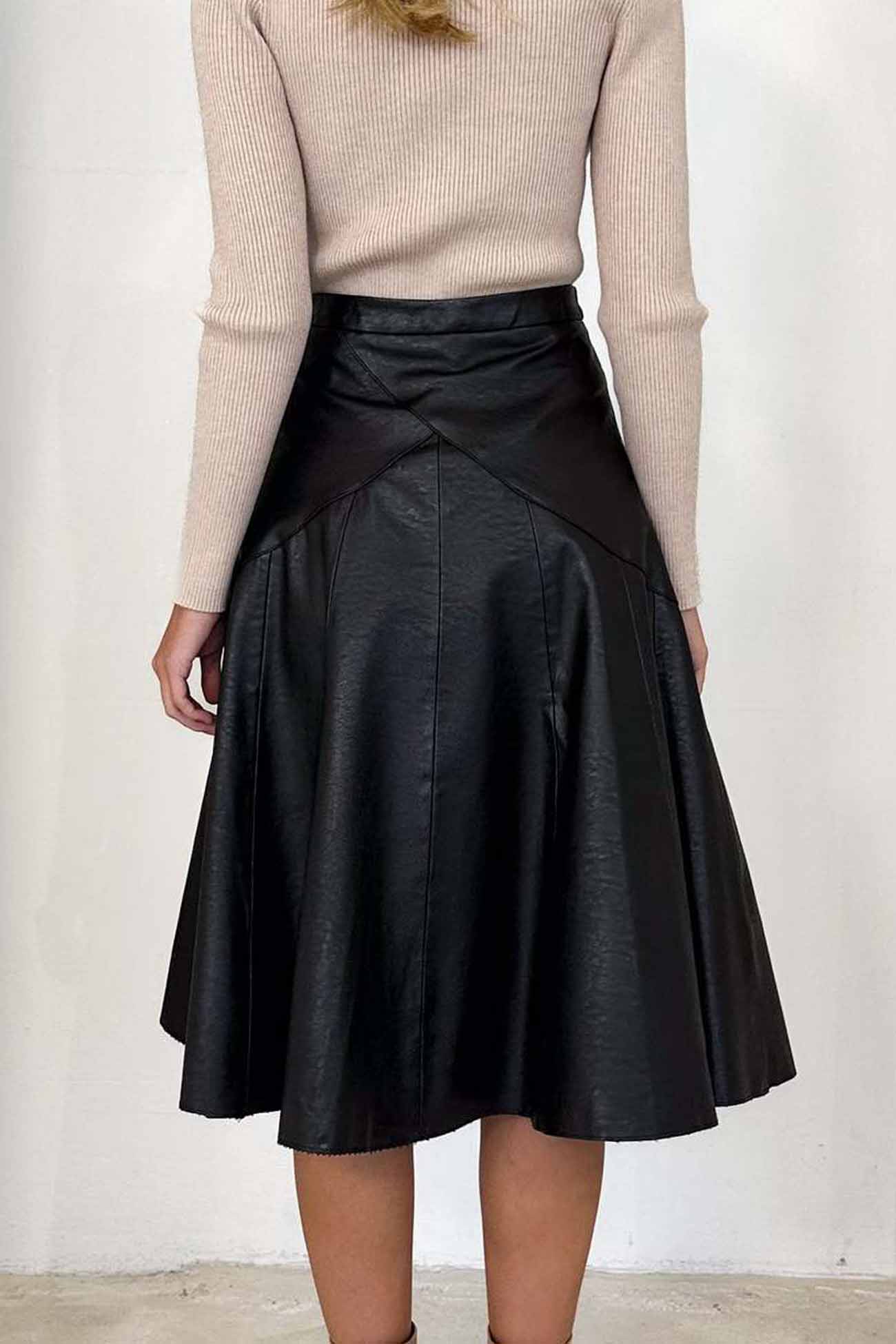 TastyHottie - Leather High Waist Pleated Midi Skirt