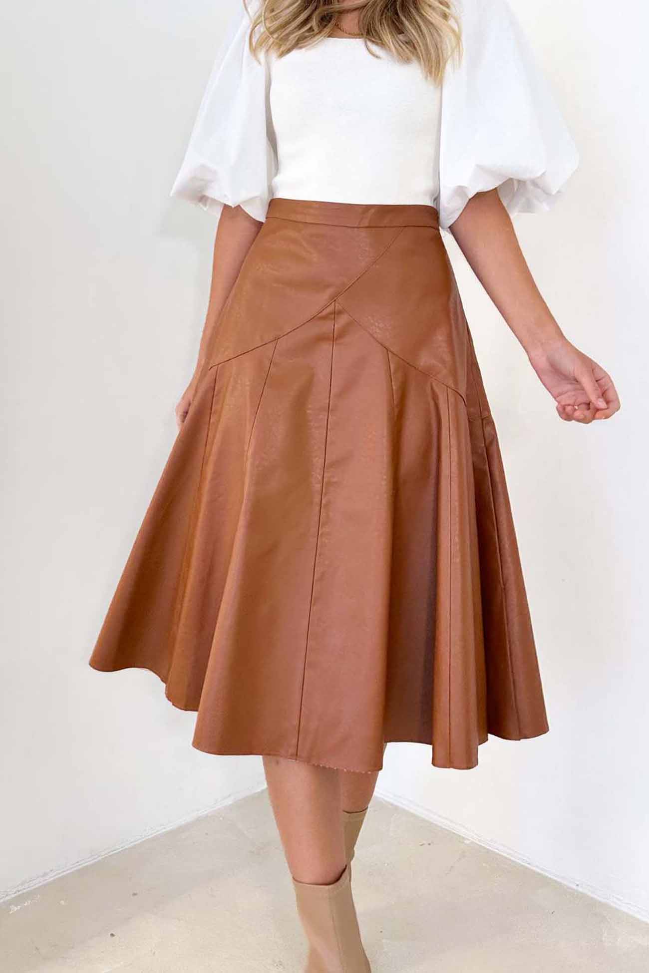 TastyHottie - Leather High Waist Pleated Midi Skirt