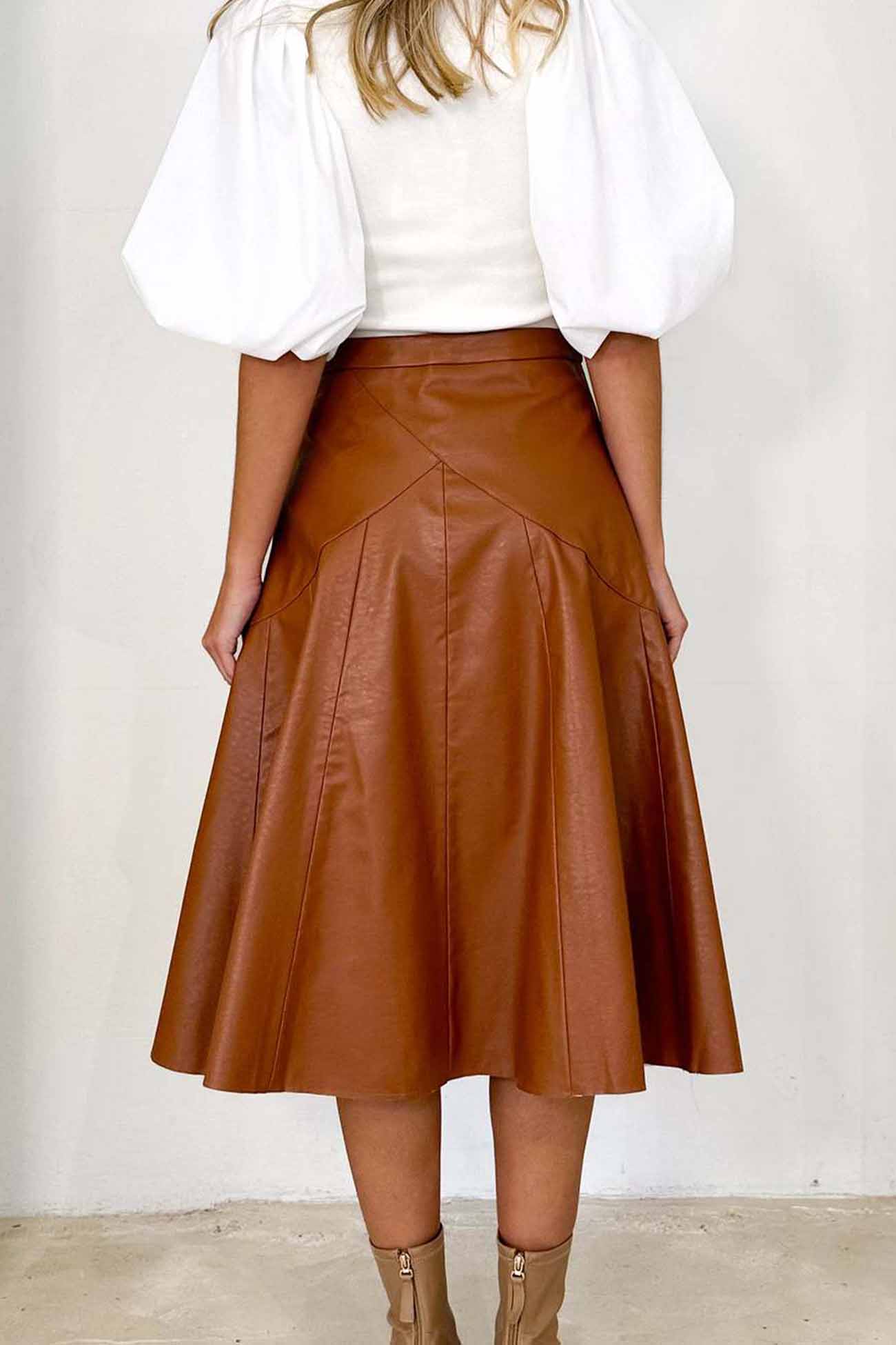 TastyHottie - Leather High Waist Pleated Midi Skirt