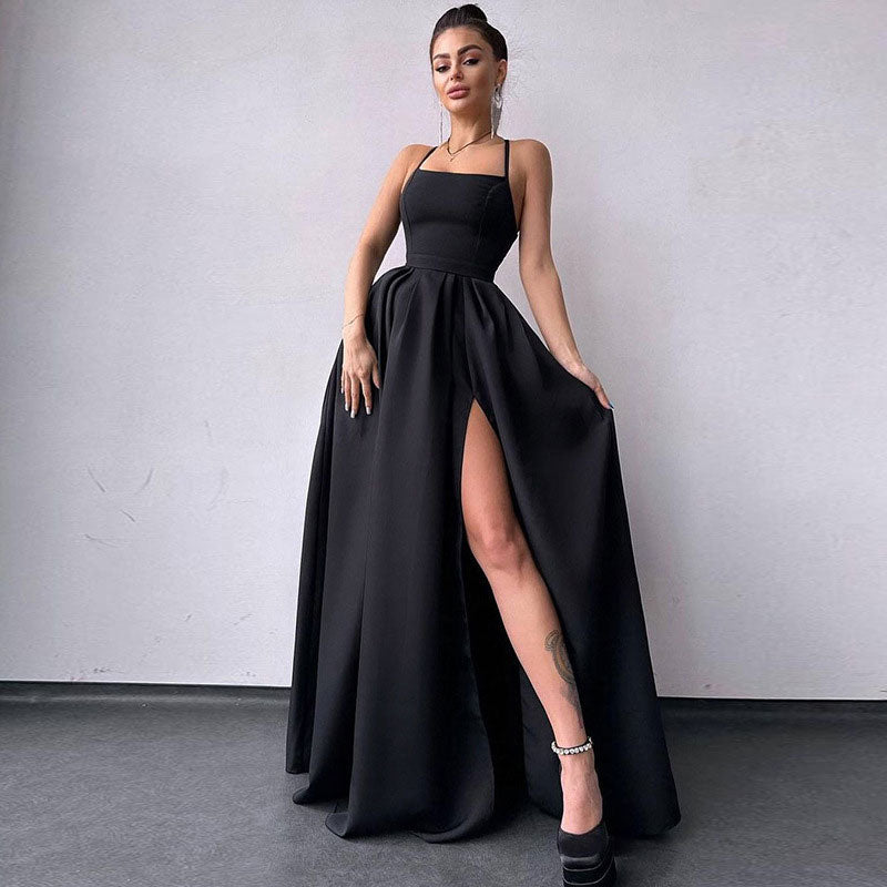 Solid Color High Trendy Slit Maxi Dress