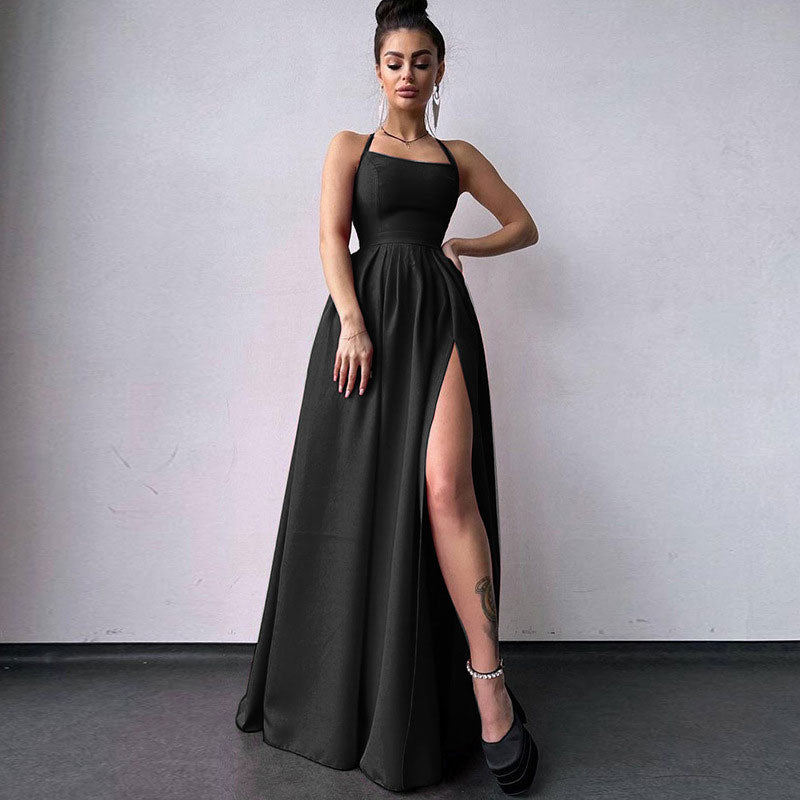 Solid Color High Trendy Slit Maxi Dress