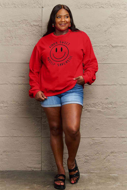 TastyHottie - Simply Love Full Size Smiling Face Graphic Sweatshirt