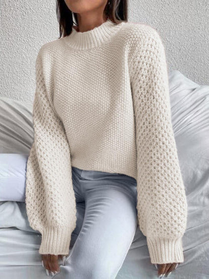 TastyHottie - Openwork Mock Neck Long Sleeve Sweater