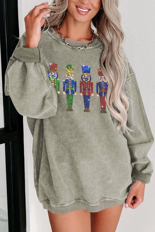 TastyHottie - Sequin Nutcracker Drop Shoulder Holiday Sweatshirt