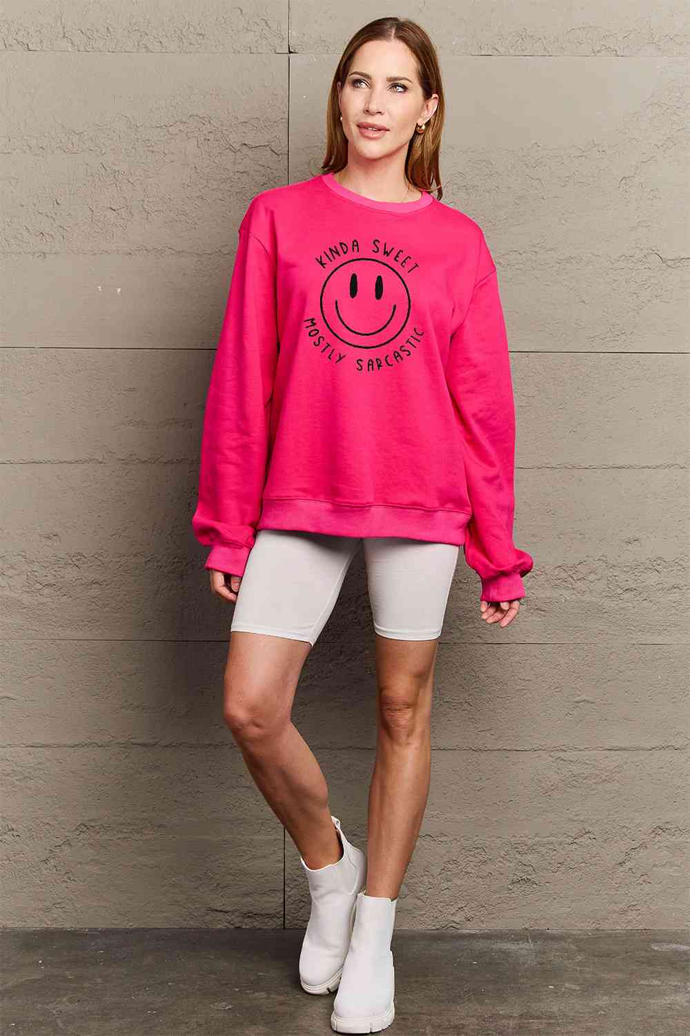 TastyHottie - Simply Love Full Size Smiling Face Graphic Sweatshirt