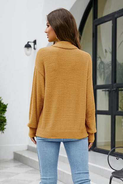 TastyHottie - Mock Neck Dropped Shoulder Long Sleeve Sweater